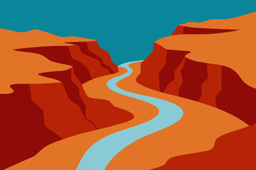Illustration of a canyon with a winding river view