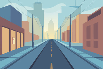 Straight road between buildings in the city area