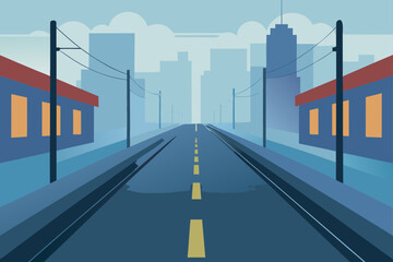 City street with buildings and cloudy sky artwork