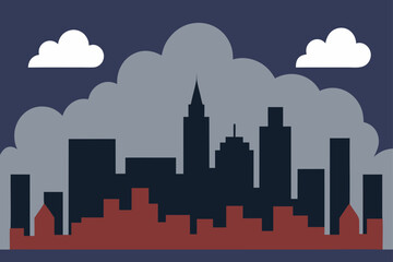 City skyline silhouette with clouds and dark sky