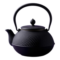 Black Textured Teapot with Knob, Glossy Finish on Transparent Background, Tea Kettle Cutout for Web Design