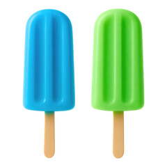 Blue and Green Glossy Popsicles on Transparent Background, 3D Realism Design Element