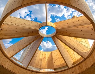 Wooden circular skylight, radiating beams