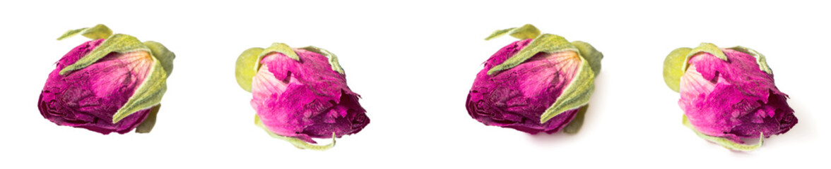 Dried rose tea isolated on white background.