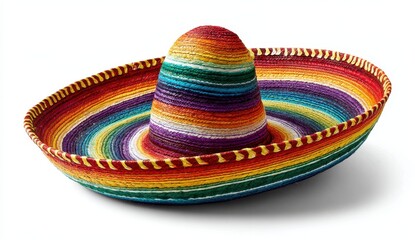 Colorful traditional woven sombrero hat with vibrant rainbow stripes on