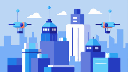 Fototapeta premium A futuristic cityscape with autonomous drones flying overhead delivering packages while integrated AI systems manage traffic and logistics from a central control hub.