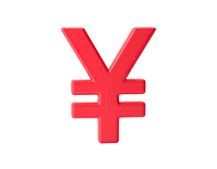 A red, 3D rendered currency symbol against a stark black background