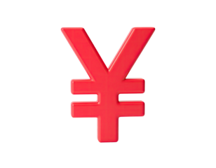 A red, 3D rendered currency symbol against a stark black background