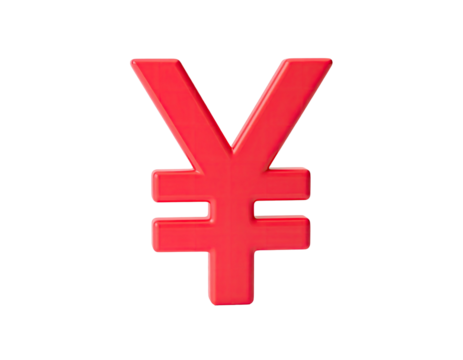 A red, 3D rendered currency symbol against a stark black background