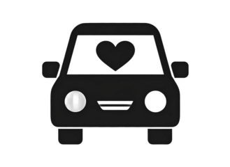 Black silhouette of a car with heart shape inside, romantic theme, transparent background 