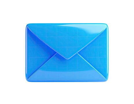 Glossy, blue, 3D render of a closed envelope against a stark black background - Powered by Adobe