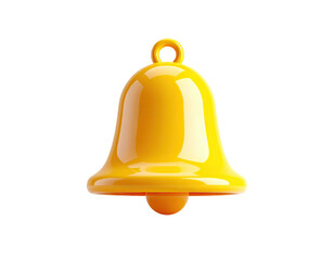 Shiny yellow bell icon with a loop, rendered in 3D, floating on a black background