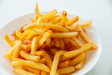 Crispy french fries served in a bowl kitchen food bright clean delicious snack