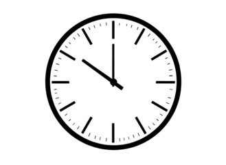 Black silhouette of a clock, simple round shape, transparent background