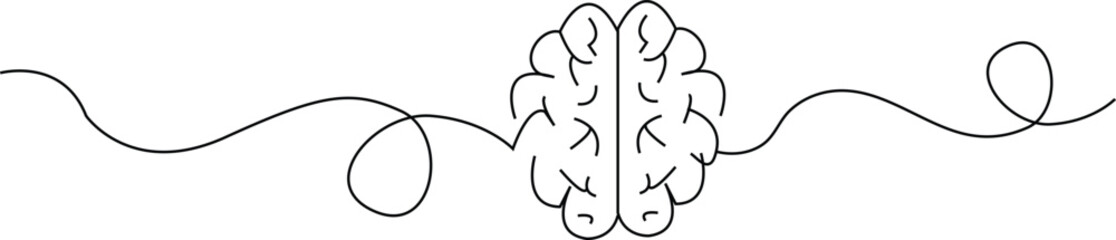 continues one line art of human brain mind creative sign vector illustration
