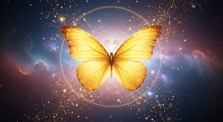 Butterfly gold glitter galaxy wings magical fantasy dreamy celestial cosmic ethereal sparkle shimmer glow iridescent nebula space
