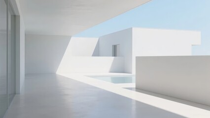 Fototapeta premium Minimalist white architectural space with geometric forms and natural light