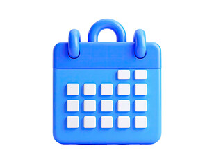 3D render of a blue calendar with white date blocks