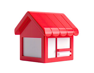 A glossy red stylized 3D shop illustration with a white display area