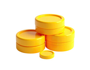 3D render of several golden coins stacked in a playful and inviting arrangement