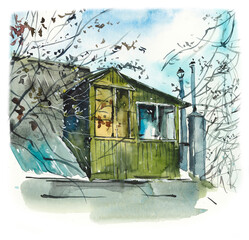 Russian Village Set. Watercolor Sketches/ Hand drawn illustration.