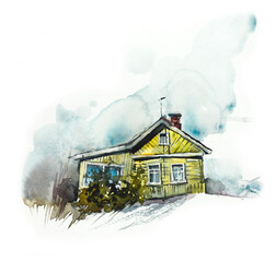 Russian Village Set. Watercolor Sketches/ Hand drawn illustration.