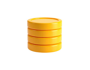 Stack of bright, yellow, circular coins on a transparent, black background