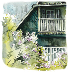 Russian Village Set. Watercolor Sketches/ Hand drawn illustration.