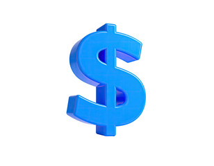 A glossy, blue dollar sign floats on a black background, 3D rendered