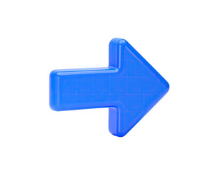 A glossy, blue, 3D arrow pointing right against a stark, black background