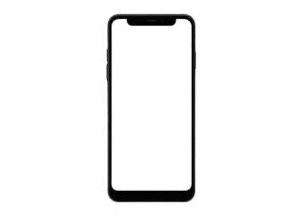 Black silhouette of a mobile phone, minimal outline, transparent background