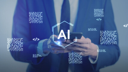 Computer coding prompt cyber security futuristic artificial intelligence in business finance, AI-powered analyze big data, showing charts and performance metrics for strategic planning.