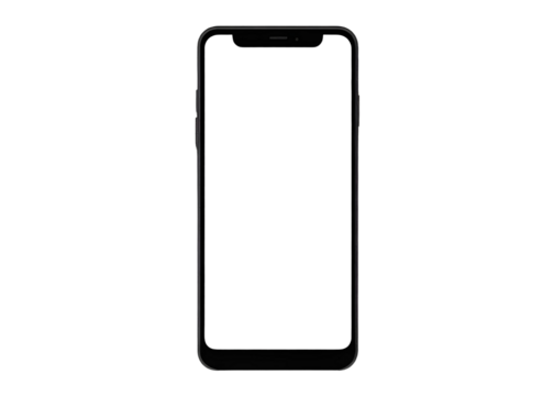 Black silhouette of a mobile phone, minimal outline, transparent background