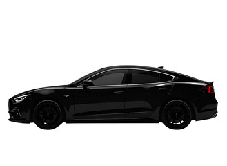 Fototapeta premium Black silhouette of a modern car, side view, transparent background, minimal design
