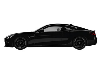 Obraz premium Black silhouette of a modern car, side view, transparent background, minimal design