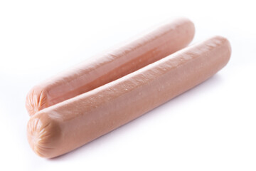 Raw Frankfurt sausages isolated on white background