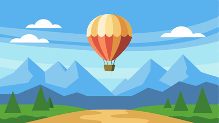 Fototapeta premium A hot air balloon floating over a scenic landscape representing unique aerial exploration.