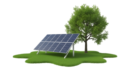 Solar Panel Array on Green Grass Beside Tree renewable energy