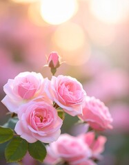Fototapeta premium A single pink rose flower blooms beautifully in the summer garden