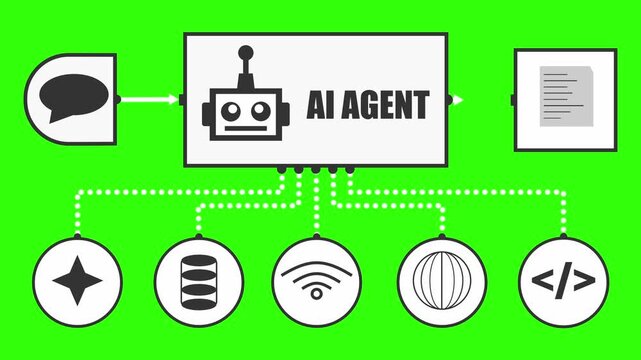 AI Agent Chat Interface with Virtual and Digital Assistant, Tools, AI Workflow, and Data Flow Animation