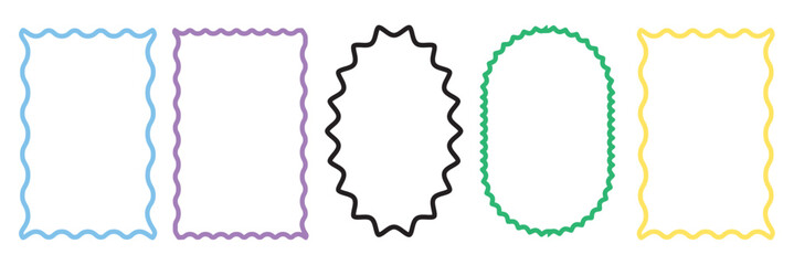 Set of wavy edges rectangle frames. Rectangular shapes with wiggly borders. Picture or photo frames, empty text boxes, label, tags on white background