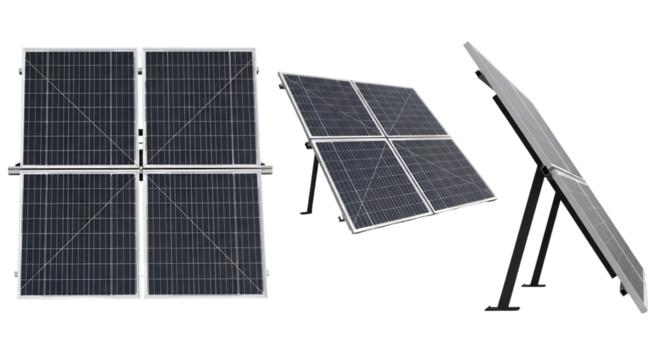 Solar Panel Arrays in Different Views on White Background