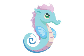 Obraz premium Cute cartoon seahorse with pastel colors and big eyes