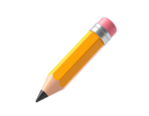 A three-dimensional pencil with a yellow body and pink eraser on a black background