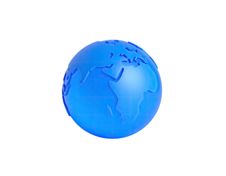 Rendered 3D blue globe floating against a black background