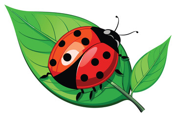 Fototapeta premium Bright red ladybug with black spots resting on a vibrant green leaf