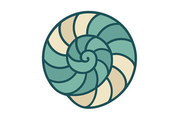 Obraz premium Stylized nautilus shell with geometric spiral pattern and teal and beige colors