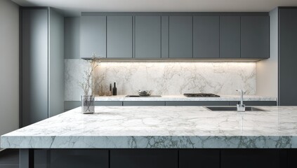 Modern grey kitchen with marble countertop