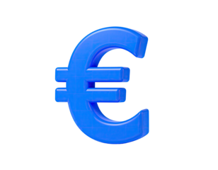 A glossy, vibrant blue, three-dimensional euro symbol on a black background