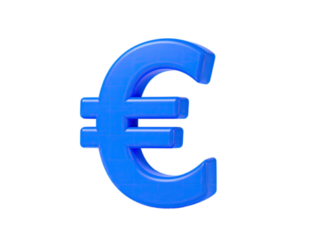 A glossy, vibrant blue, three-dimensional euro symbol on a black background
